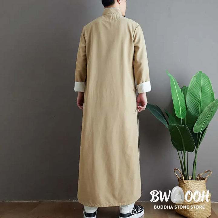 Buddha Stones Fall Solid Color Chinese Frog-Button Cotton Men’s Tang Suit Robe - Men’s Tang Suit Robe