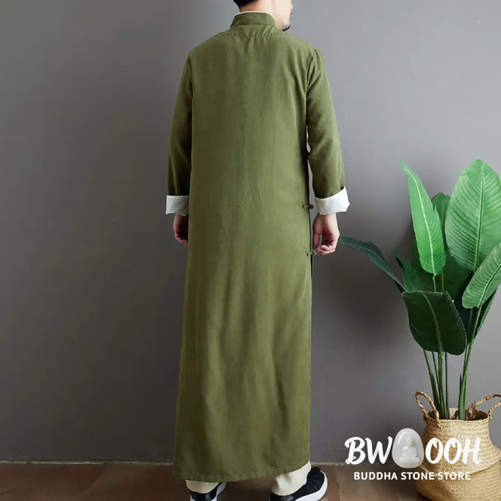 Buddha Stones Fall Solid Color Chinese Frog-Button Cotton Men’s Tang Suit Robe - Men’s Tang Suit Robe