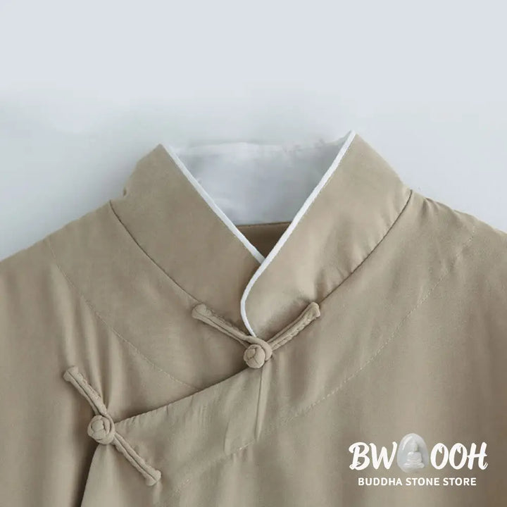 Buddha Stones Fall Solid Color Chinese Frog-Button Cotton Men’s Tang Suit Robe - Men’s Tang Suit Robe
