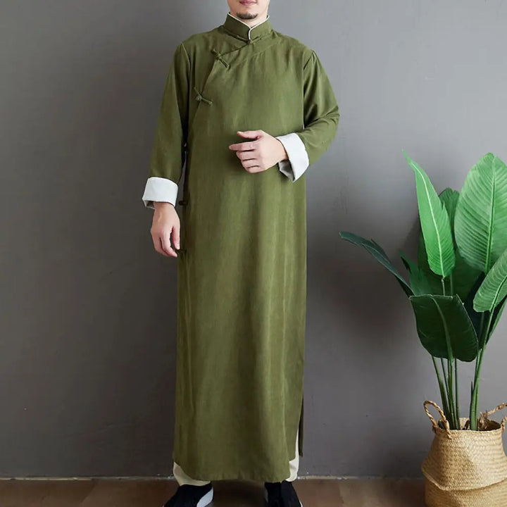 BWOOOH Fall Solid Color Chinese Frog-Button Cotton Men&