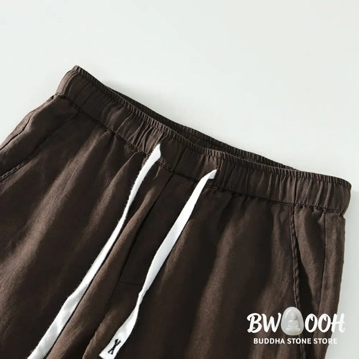 Buddha Stones Fall Solid Drawstring Elastic Waist Men’s Linen Ankle-Length Pants With Pockets - Men’s Pants