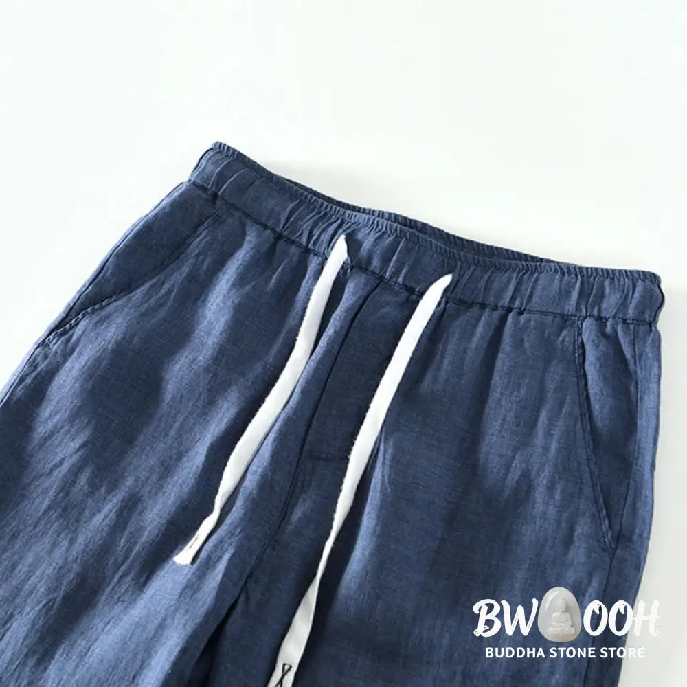 Buddha Stones Fall Solid Drawstring Elastic Waist Men’s Linen Ankle-Length Pants With Pockets - Men’s Pants
