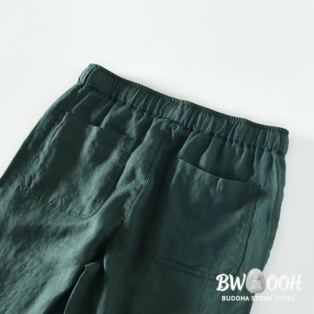 Buddha Stones Fall Solid Drawstring Elastic Waist Men’s Linen Ankle-Length Pants With Pockets - Men’s Pants