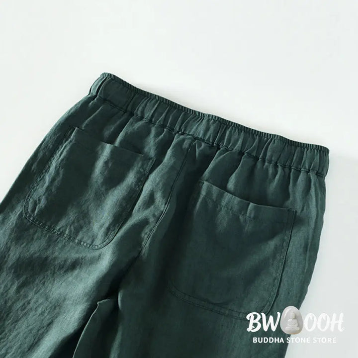 Buddha Stones Fall Solid Drawstring Elastic Waist Men’s Linen Ankle-Length Pants With Pockets - Men’s Pants
