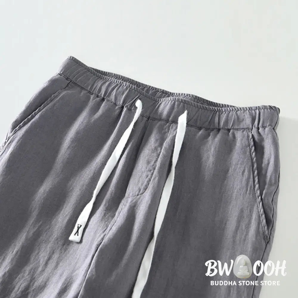 Buddha Stones Fall Solid Drawstring Elastic Waist Men’s Linen Ankle-Length Pants With Pockets - Men’s Pants
