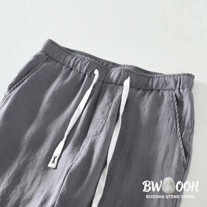 Buddha Stones Fall Solid Drawstring Elastic Waist Men’s Linen Ankle-Length Pants With Pockets - Men’s Pants