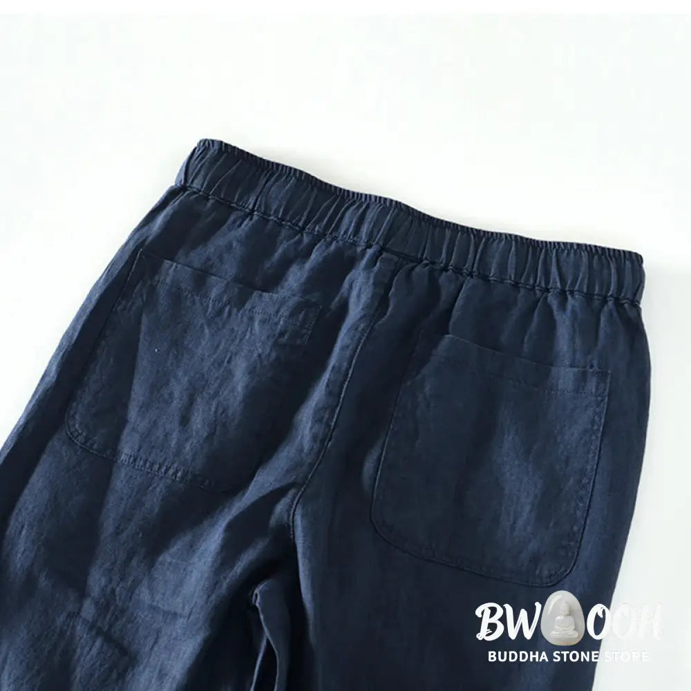 Buddha Stones Fall Solid Drawstring Elastic Waist Men’s Linen Ankle-Length Pants With Pockets - Men’s Pants