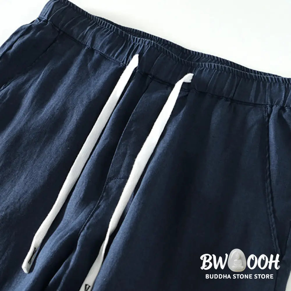 Buddha Stones Fall Solid Drawstring Elastic Waist Men’s Linen Ankle-Length Pants With Pockets - Men’s Pants