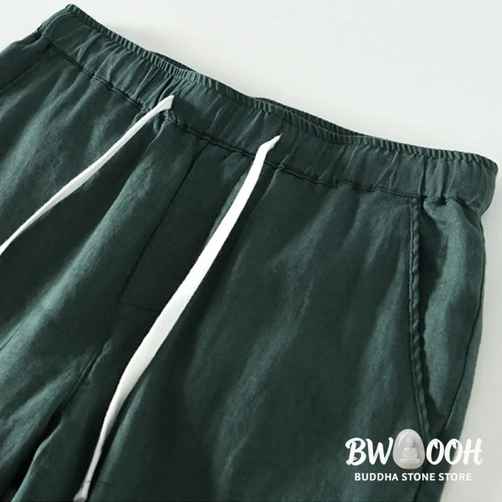 Buddha Stones Fall Solid Drawstring Elastic Waist Men’s Linen Ankle-Length Pants With Pockets - Men’s Pants