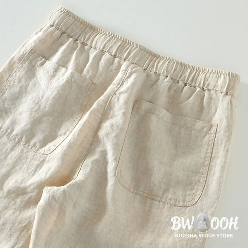 Buddha Stones Fall Solid Drawstring Elastic Waist Men’s Linen Ankle-Length Pants With Pockets - Men’s Pants