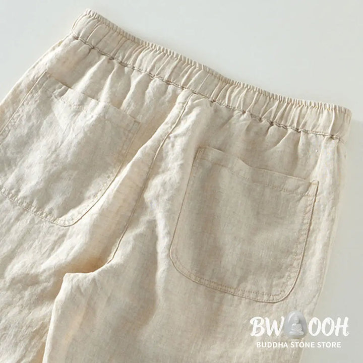 Buddha Stones Fall Solid Drawstring Elastic Waist Men’s Linen Ankle-Length Pants With Pockets - Men’s Pants