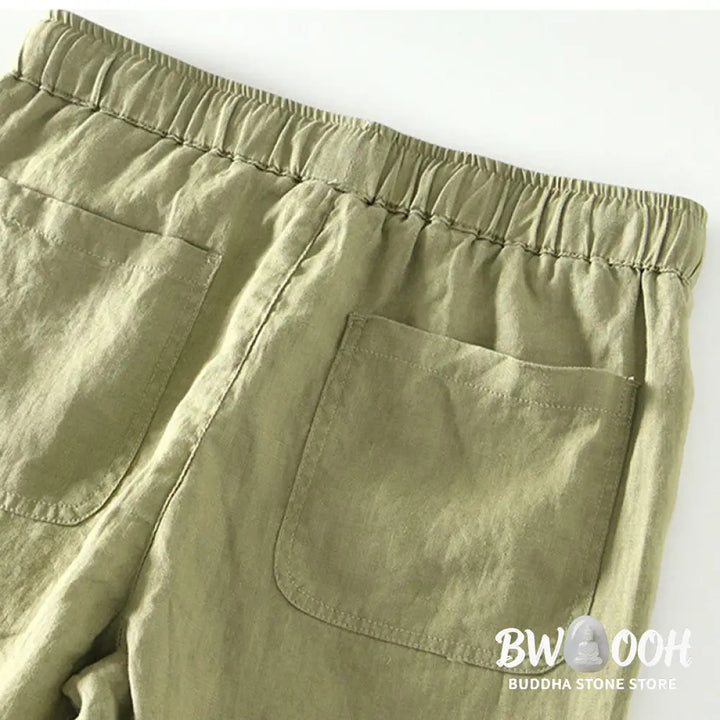 Buddha Stones Fall Solid Drawstring Elastic Waist Men’s Linen Ankle-Length Pants With Pockets - Men’s Pants