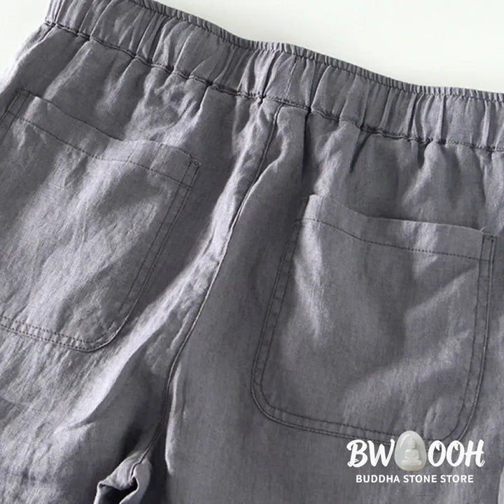 Buddha Stones Fall Solid Drawstring Elastic Waist Men’s Linen Ankle-Length Pants With Pockets - Men’s Pants