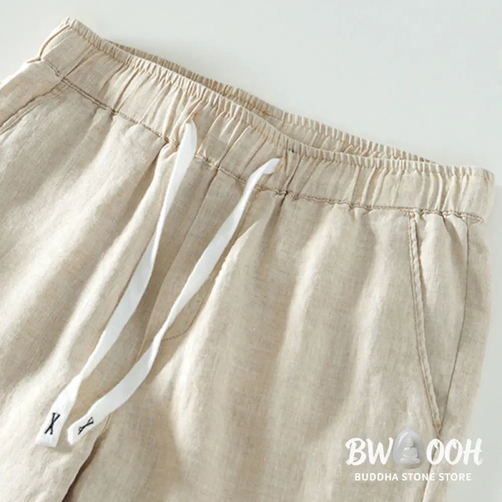 Buddha Stones Fall Solid Drawstring Elastic Waist Men’s Linen Ankle-Length Pants With Pockets - Men’s Pants