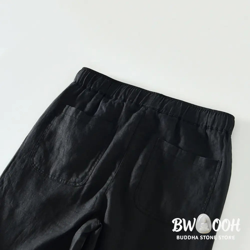 Buddha Stones Fall Solid Drawstring Elastic Waist Men’s Linen Ankle-Length Pants With Pockets - Men’s Pants