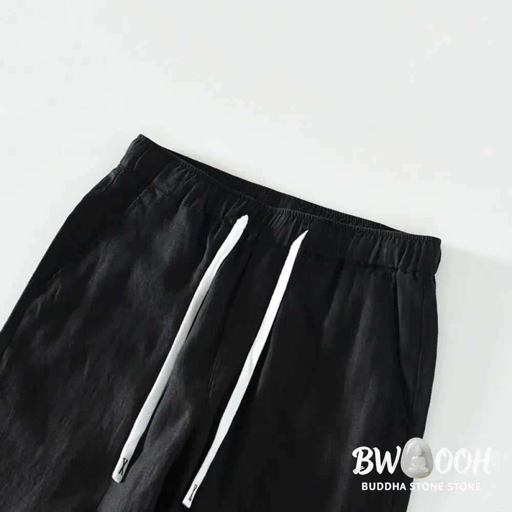 Buddha Stones Fall Solid Drawstring Elastic Waist Men’s Linen Ankle-Length Pants With Pockets - Men’s Pants