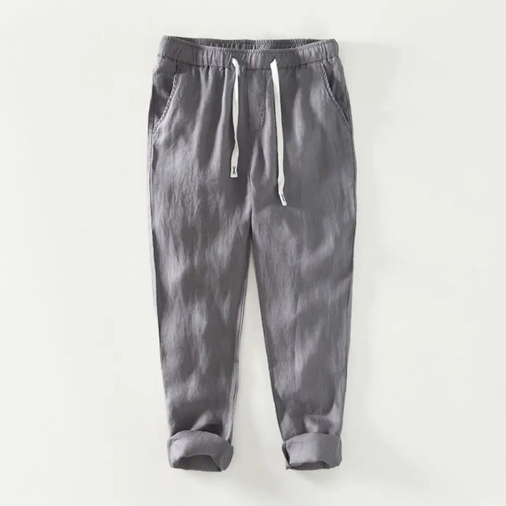 Buddha Stones Fall Solid Drawstring Elastic Waist Men’s Linen Ankle-Length Pants With Pockets - Gray / US/UK/AU36，EU46