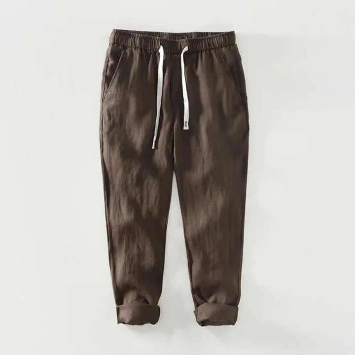 Buddha Stones Fall Solid Drawstring Elastic Waist Men’s Linen Ankle-Length Pants With Pockets - Sienna