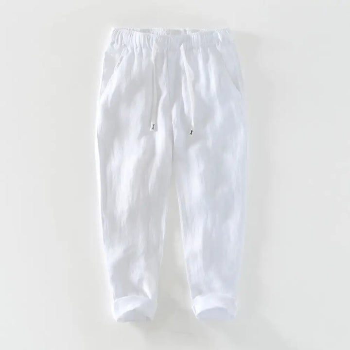Buddha Stones Fall Solid Drawstring Elastic Waist Men’s Linen Ankle-Length Pants With Pockets - White / US/UK/AU36，EU46