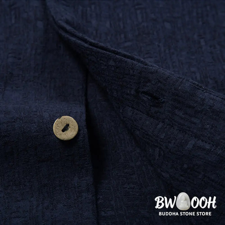 Buddha Stones Fall Solid Long Sleeve Button Shirt Cotton Linen Men Clothing - Men’s Shirts