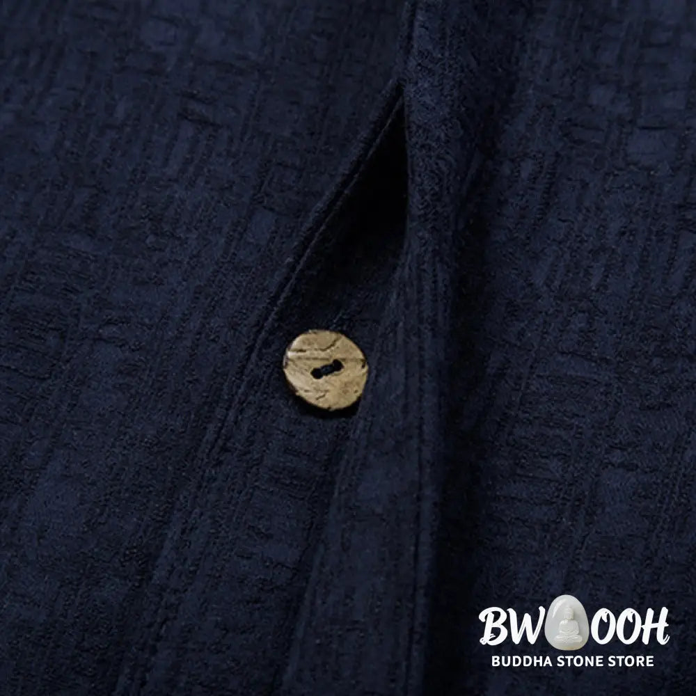 Buddha Stones Fall Solid Long Sleeve Button Shirt Cotton Linen Men Clothing - Men’s Shirts