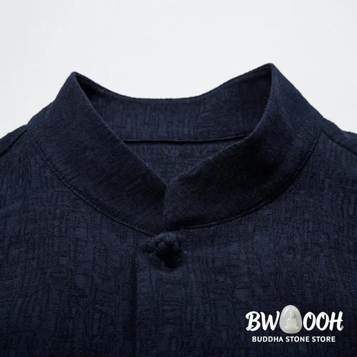 Buddha Stones Fall Solid Long Sleeve Button Shirt Cotton Linen Men Clothing - Men’s Shirts