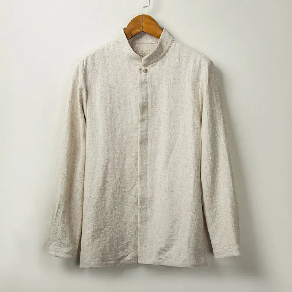 BWOOOH Fall Solid Long Sleeve Button Shirt Cotton Linen M