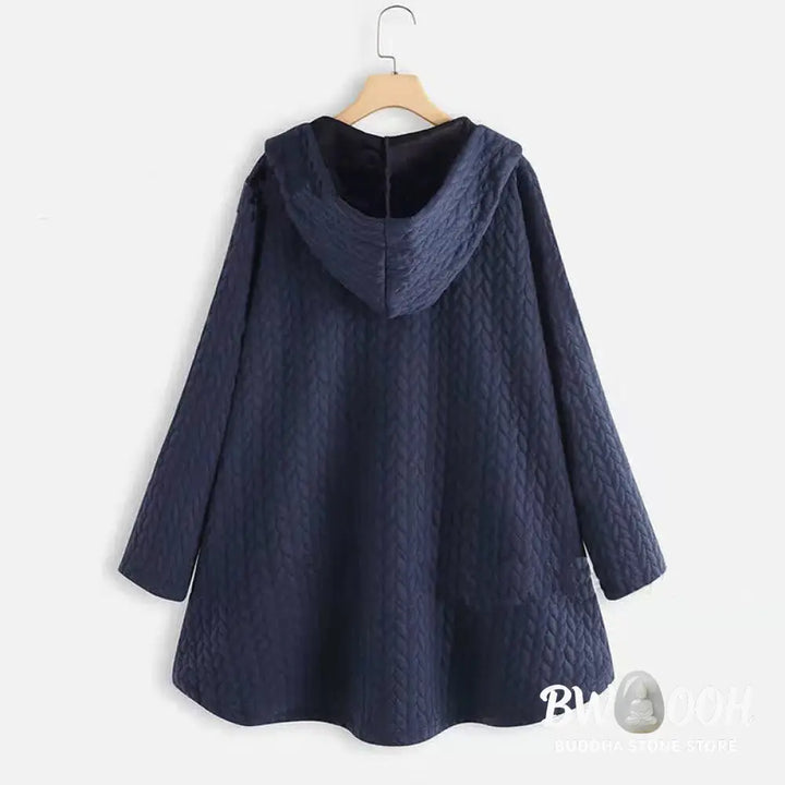 Buddha Stones Fall Wheat Ear Pattern Mid-length Design Women’s Long Sleeve Hooded Coat With Pockets - Women’s Coat