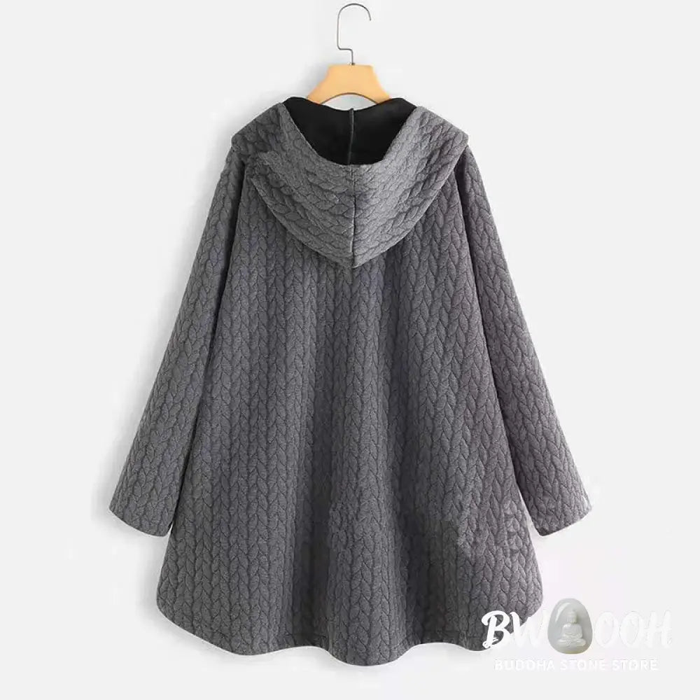 Buddha Stones Fall Wheat Ear Pattern Mid-length Design Women’s Long Sleeve Hooded Coat With Pockets - Women’s Coat
