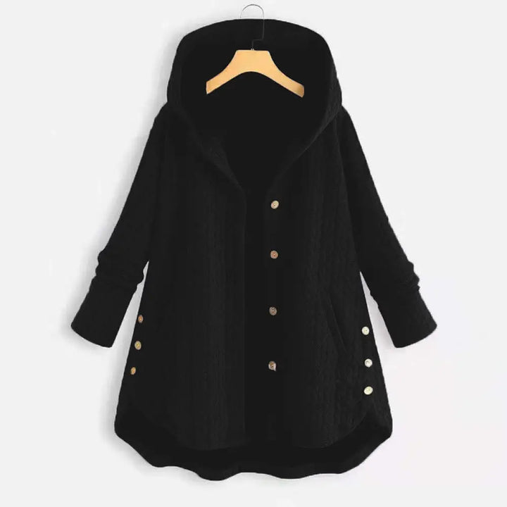 Buddha Stones Fall Wheat Ear Pattern Mid-length Design Women’s Long Sleeve Hooded Coat With Pockets - Black