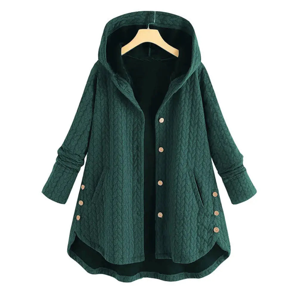 Buddha Stones Fall Wheat Ear Pattern Mid-length Design Women’s Long Sleeve Hooded Coat With Pockets - DarkCyan
