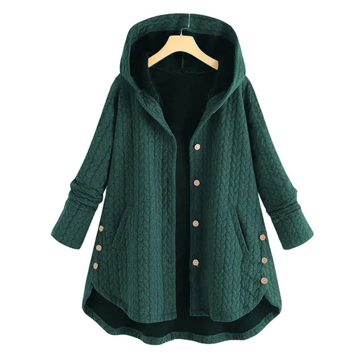 Buddha Stones Fall Wheat Ear Pattern Mid-length Design Women’s Long Sleeve Hooded Coat With Pockets - DarkCyan