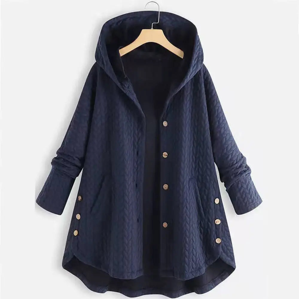 Buddha Stones Fall Wheat Ear Pattern Mid-length Design Women’s Long Sleeve Hooded Coat With Pockets - SteelBlue