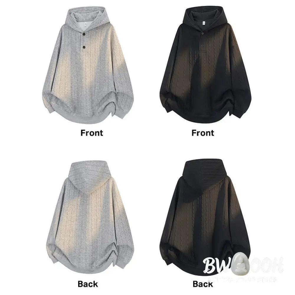 Buddha Stones Fall Winter Buttons Twisted Design Long Sleeve Men’s Hoodie - Men’s Hoodie