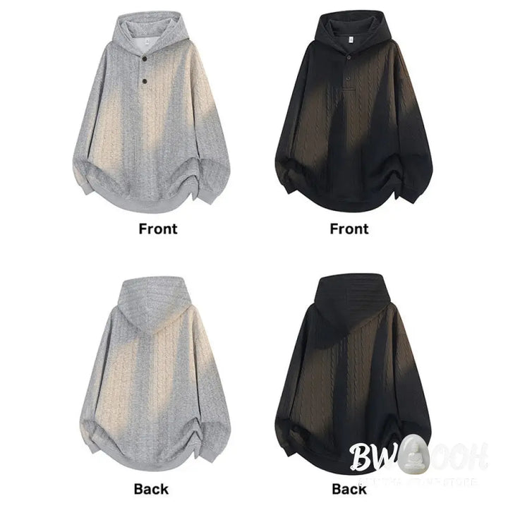 Buddha Stones Fall Winter Buttons Twisted Design Long Sleeve Men’s Hoodie - Men’s Hoodie