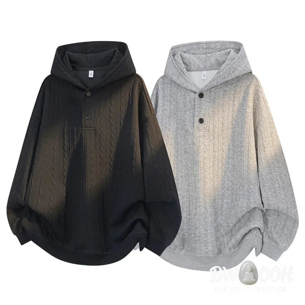 Buddha Stones Fall Winter Buttons Twisted Design Long Sleeve Men’s Hoodie - Men’s Hoodie