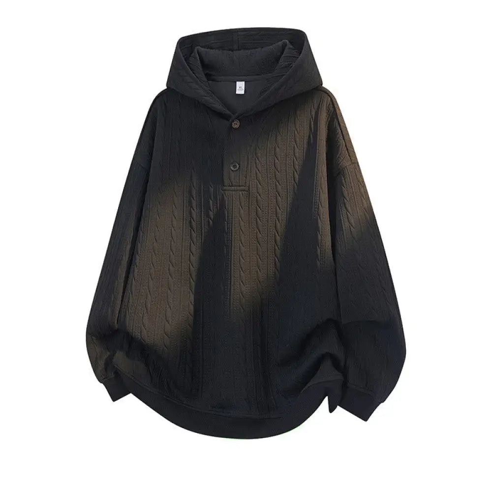 Buddha Stones Fall Winter Buttons Twisted Design Long Sleeve Men’s Hoodie - Black / US/UK/AU36，EU46 (L) - Men’s Hoodie