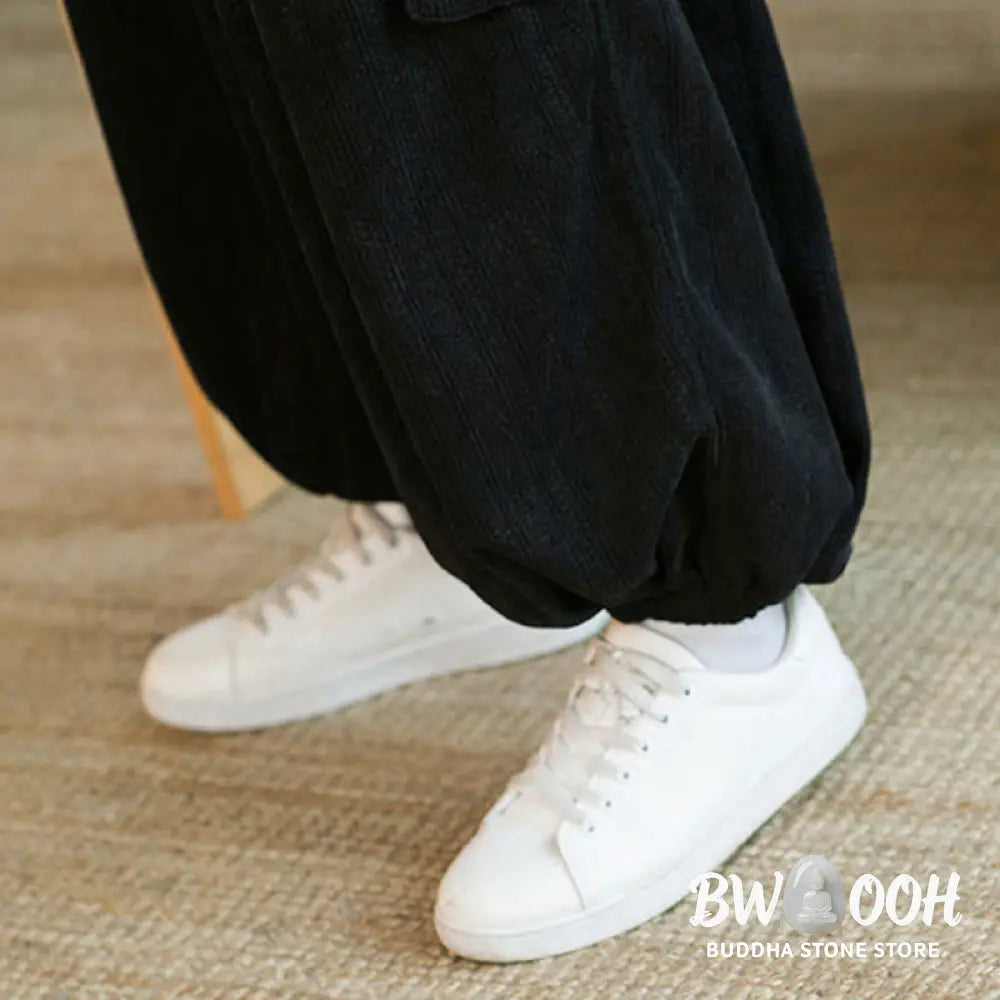Buddha Stones Fall Winter Men’s Drawstring Chenille Corduroy Cargo Pants With Pockets - Men’s Pants