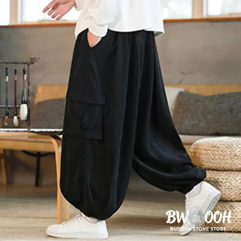 Buddha Stones Fall Winter Men’s Drawstring Chenille Corduroy Cargo Pants With Pockets - Men’s Pants