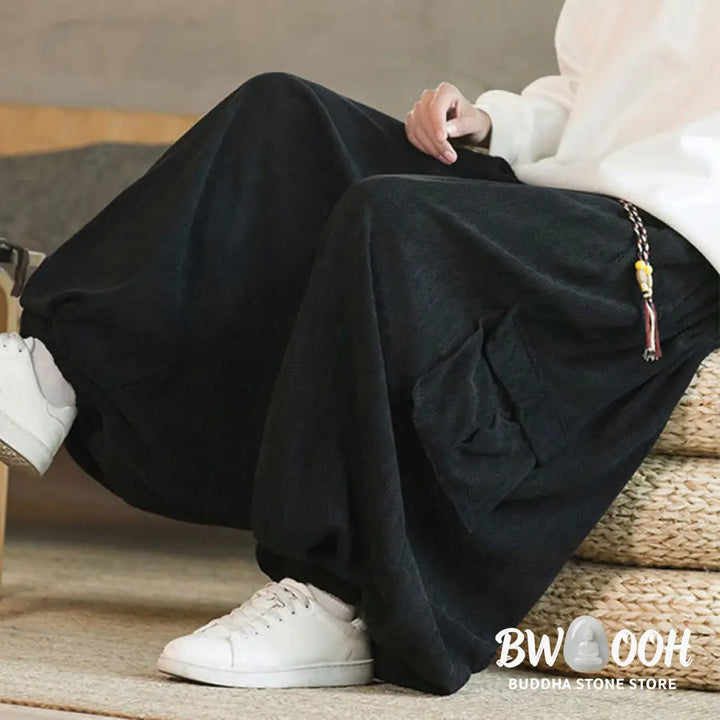 Buddha Stones Fall Winter Men’s Drawstring Chenille Corduroy Cargo Pants With Pockets - Men’s Pants