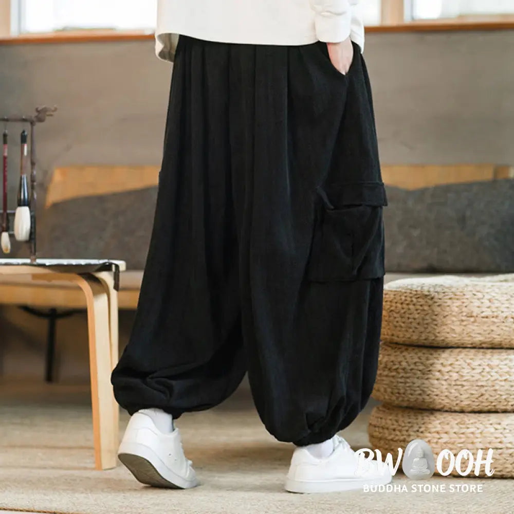 Buddha Stones Fall Winter Men’s Drawstring Chenille Corduroy Cargo Pants With Pockets - Men’s Pants