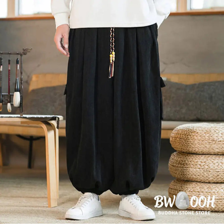 Buddha Stones Fall Winter Men’s Drawstring Chenille Corduroy Cargo Pants With Pockets - Men’s Pants