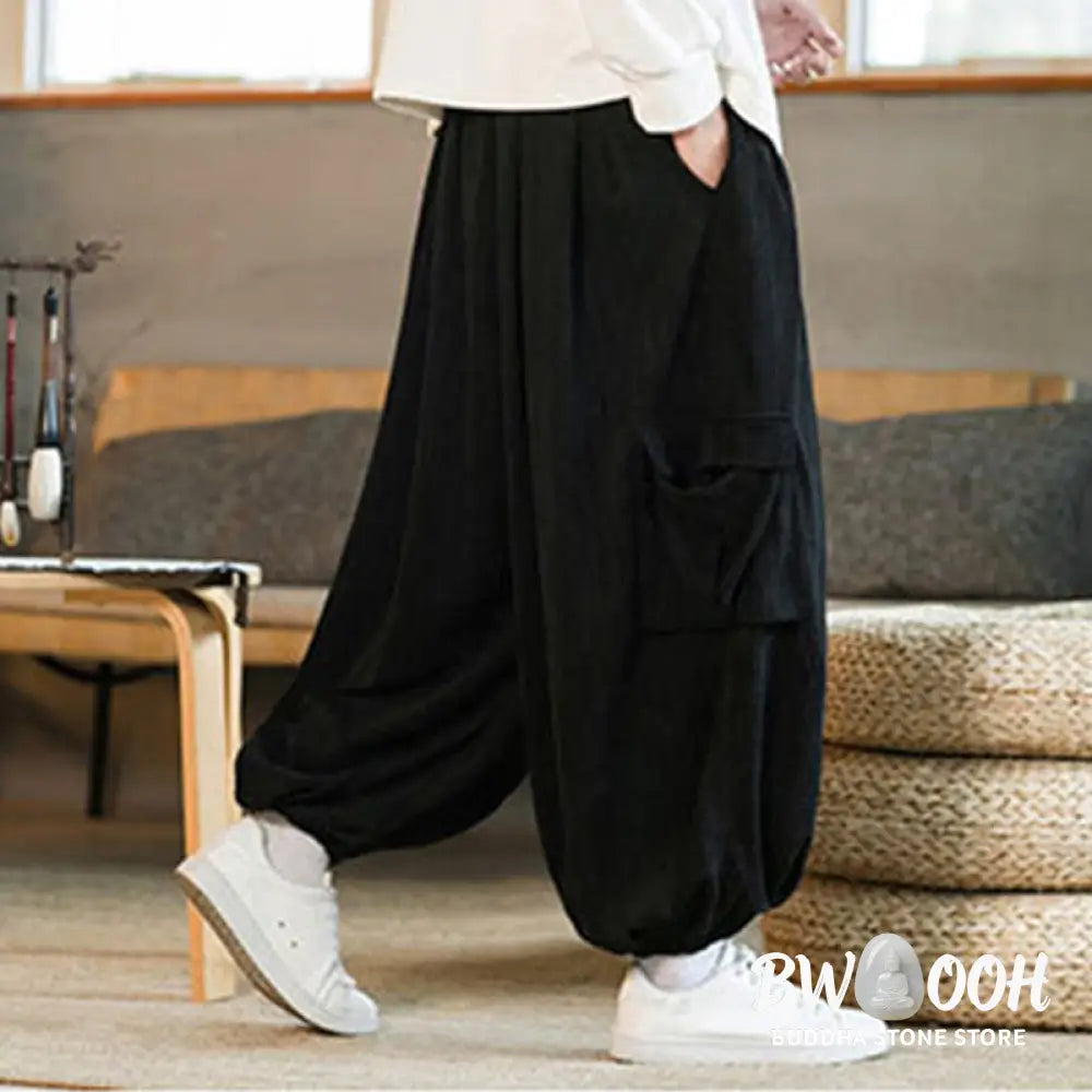 Buddha Stones Fall Winter Men’s Drawstring Chenille Corduroy Cargo Pants With Pockets - Men’s Pants