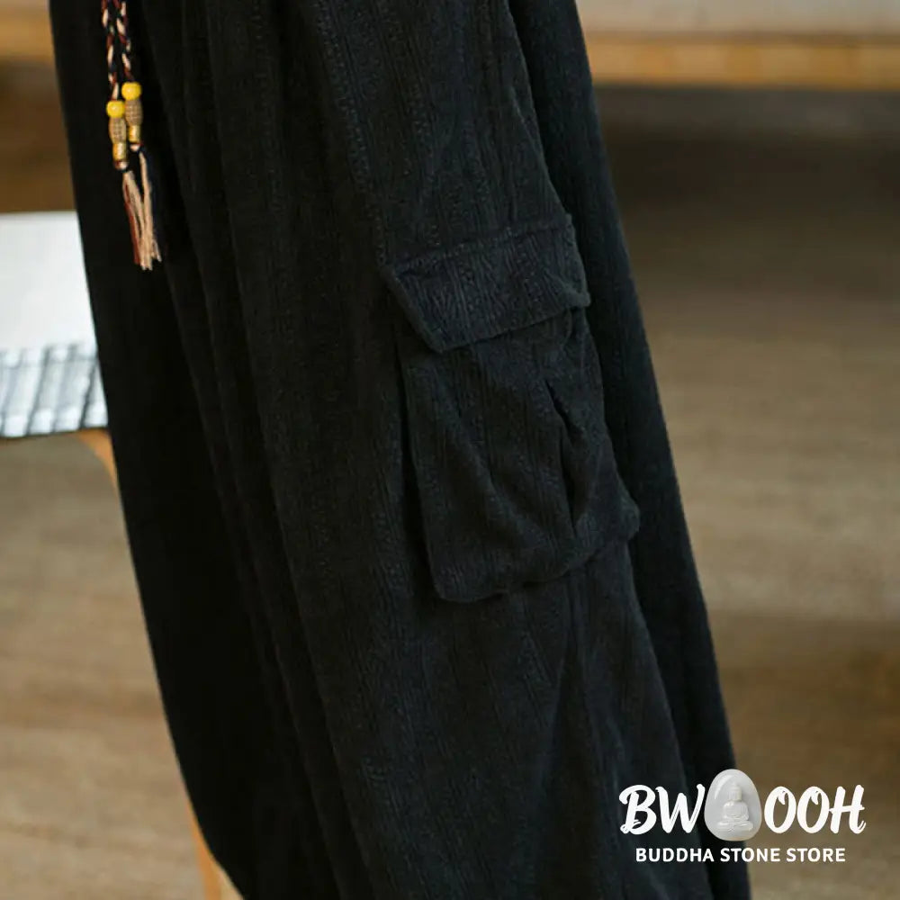Buddha Stones Fall Winter Men’s Drawstring Chenille Corduroy Cargo Pants With Pockets - Men’s Pants