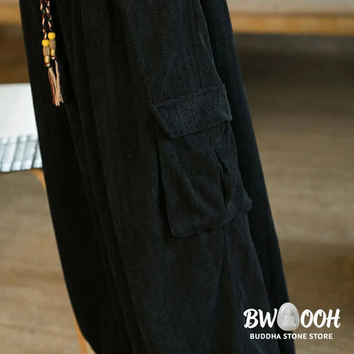 Buddha Stones Fall Winter Men’s Drawstring Chenille Corduroy Cargo Pants With Pockets - Men’s Pants