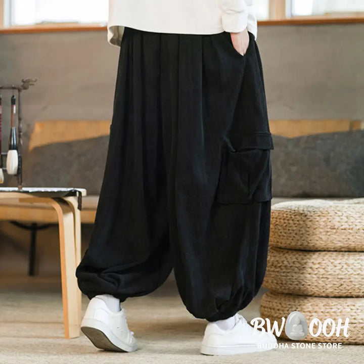 Buddha Stones Fall Winter Men’s Drawstring Chenille Corduroy Cargo Pants With Pockets - Men’s Pants