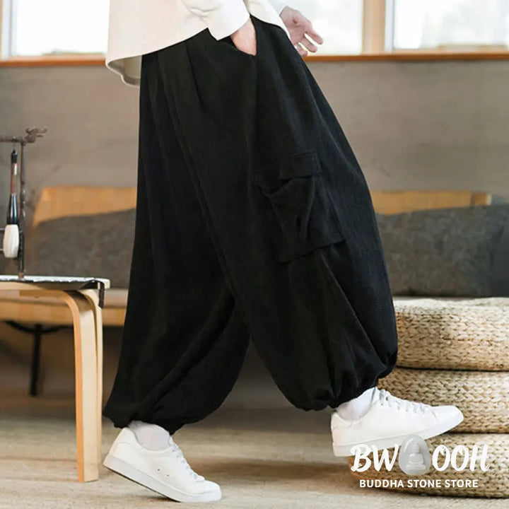 Buddha Stones Fall Winter Men’s Drawstring Chenille Corduroy Cargo Pants With Pockets - Men’s Pants