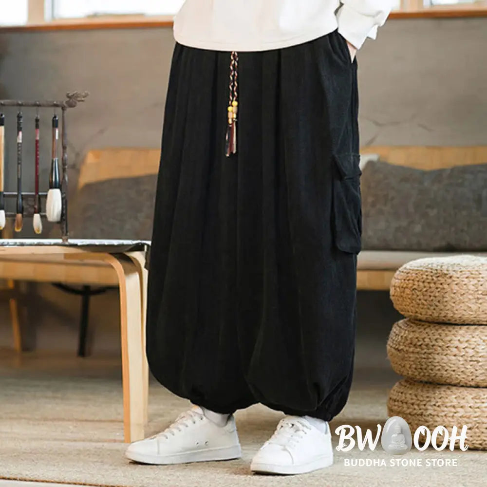 Buddha Stones Fall Winter Men’s Drawstring Chenille Corduroy Cargo Pants With Pockets - Men’s Pants