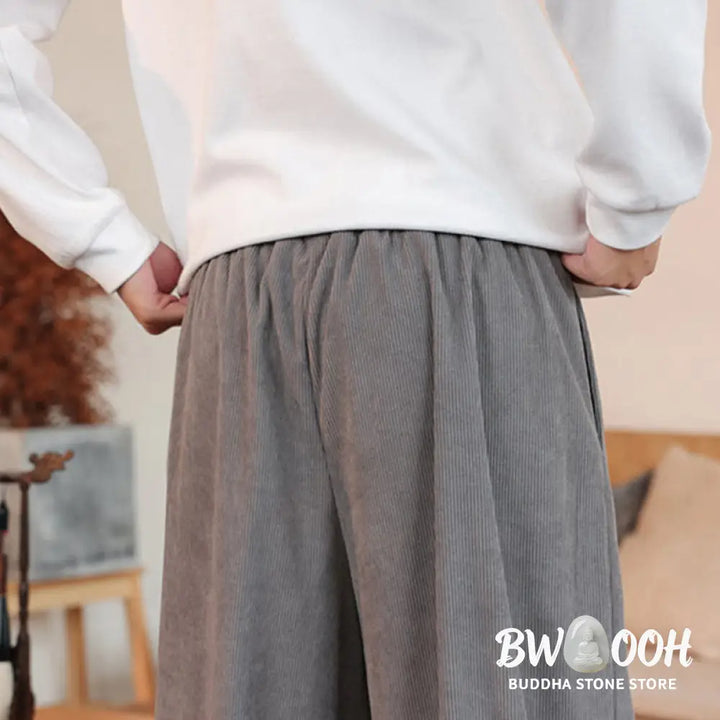 Buddha Stones Fall Winter Men’s Drawstring Corduroy Solid Pants With Pockets - Men’s Pants