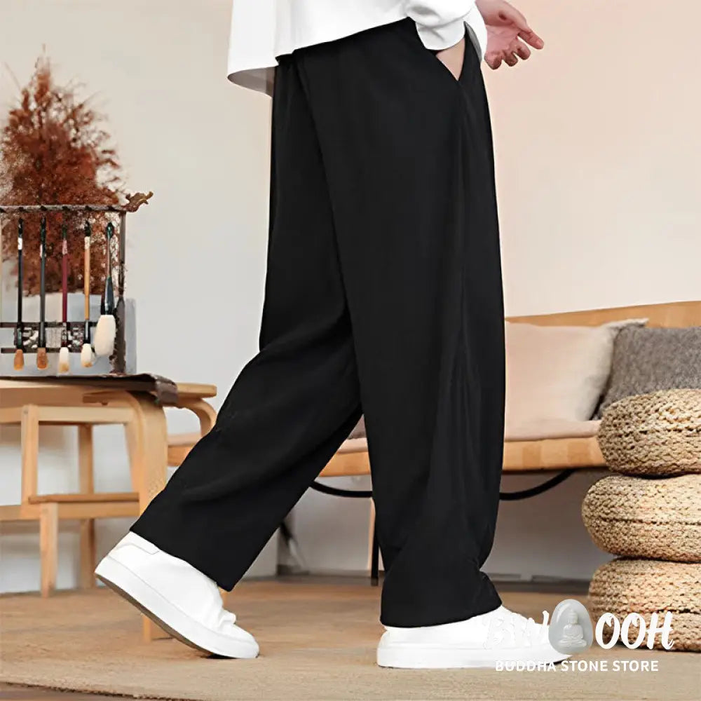 Buddha Stones Fall Winter Men’s Drawstring Corduroy Solid Pants With Pockets - Men’s Pants